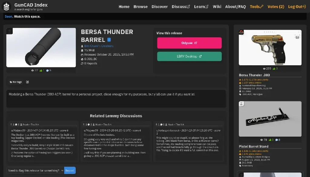 A detail view, showcasing Lemmy posts below a release